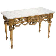 French Louis XVI Gilt Wood Console with White 
Grey Veined Marble Top c.1790