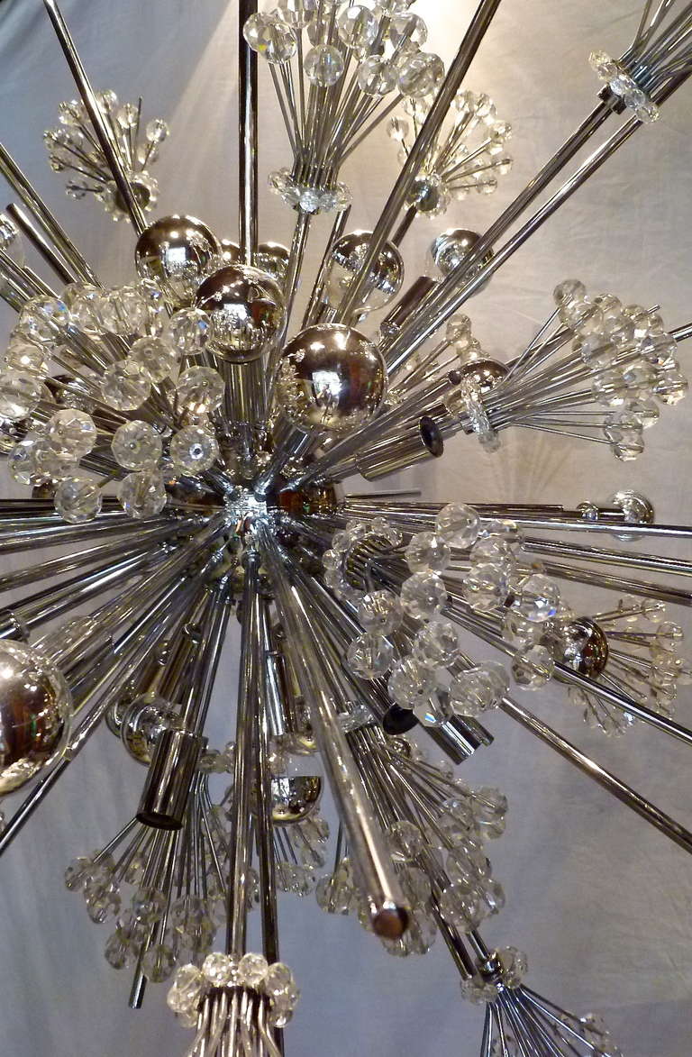 A sensational Austrian chrome & Swarovski crystal sputnik chandelier by Lobmeyr - from the New York Metropolitan opera house c.1980
The 'Metropolitan Chandelier', made with hand-cut Swarovski crystals was designed for the Metropolitan Opera House