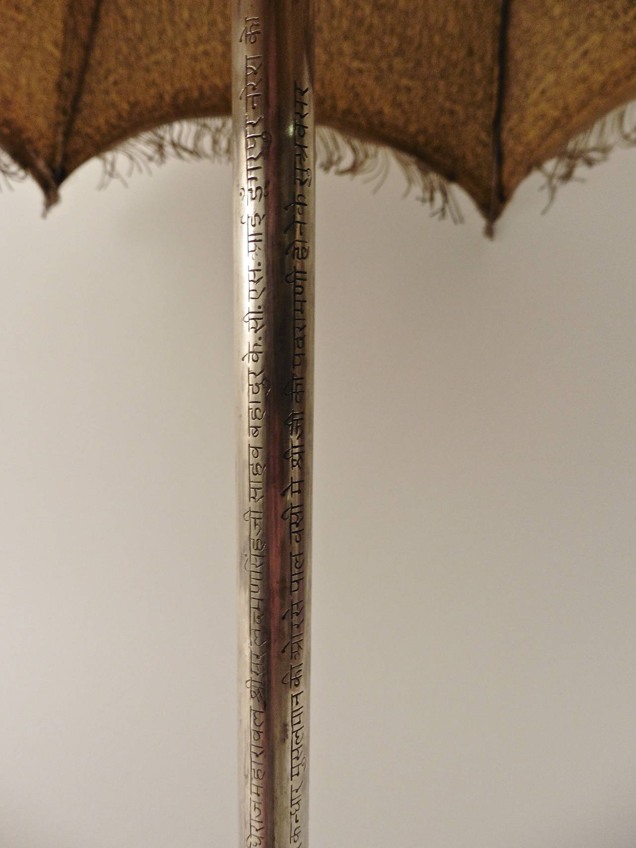 Indian Silver and Silk Presentation Parasol with Royal Provenance, Dated 1947 2