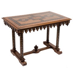 Italian Walnut & Ebony Parquetry Centre Table With Bone Inlay c1890