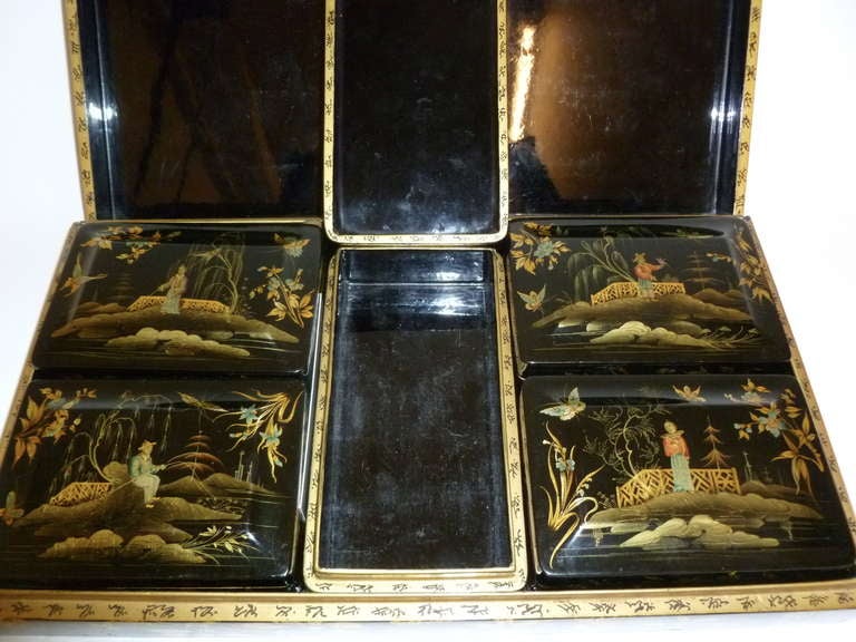 British Early Victorian Chinoiserie Papier Mache Lacquered Box c.1840