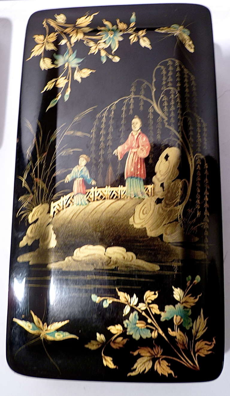 Early Victorian Chinoiserie Papier Mache Lacquered Box c.1840 1