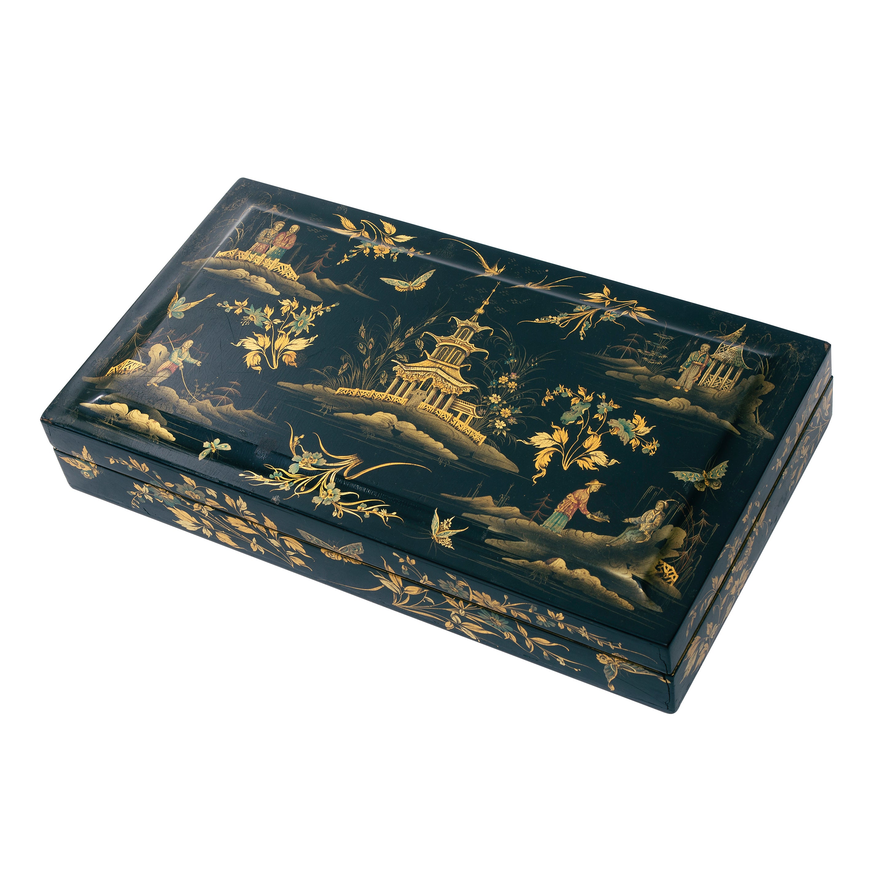 Early Victorian Chinoiserie Papier Mache Lacquered Box c.1840