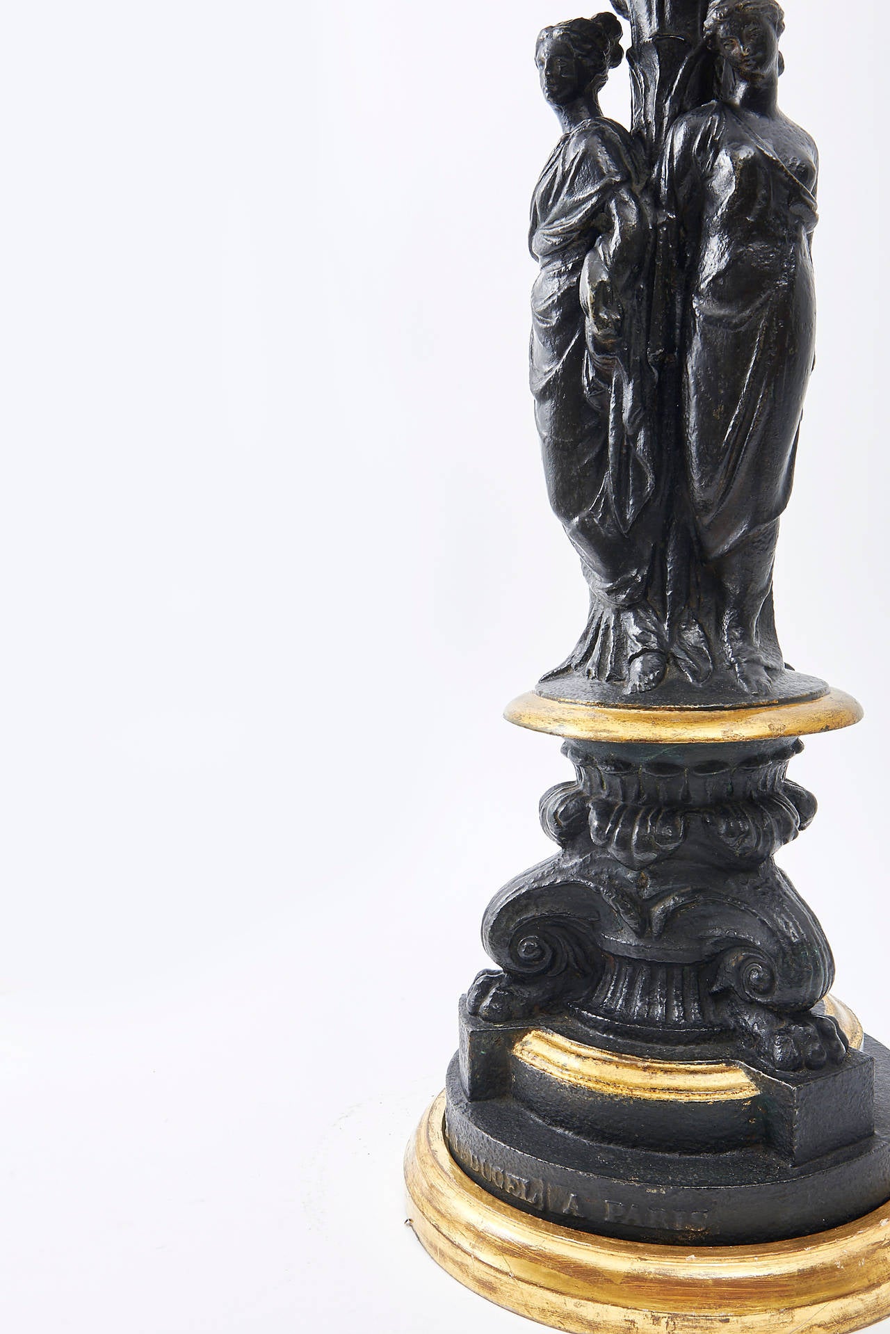 French Pair of Statuesque Cast Iron and Ormolu Lamp Bases by Ducel, circa 1860 For Sale