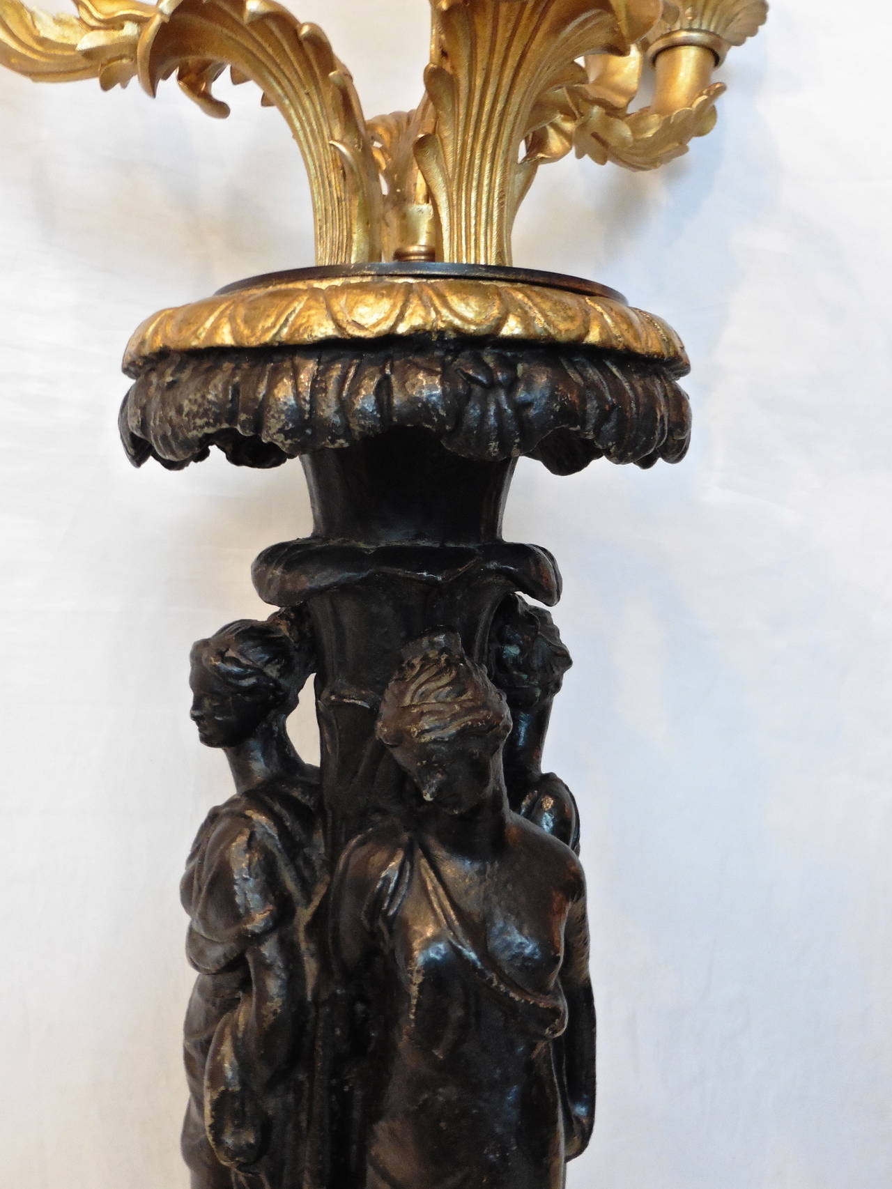 Pair of Statuesque Cast Iron and Ormolu Lamp Bases by Ducel, circa 1860 For Sale 1