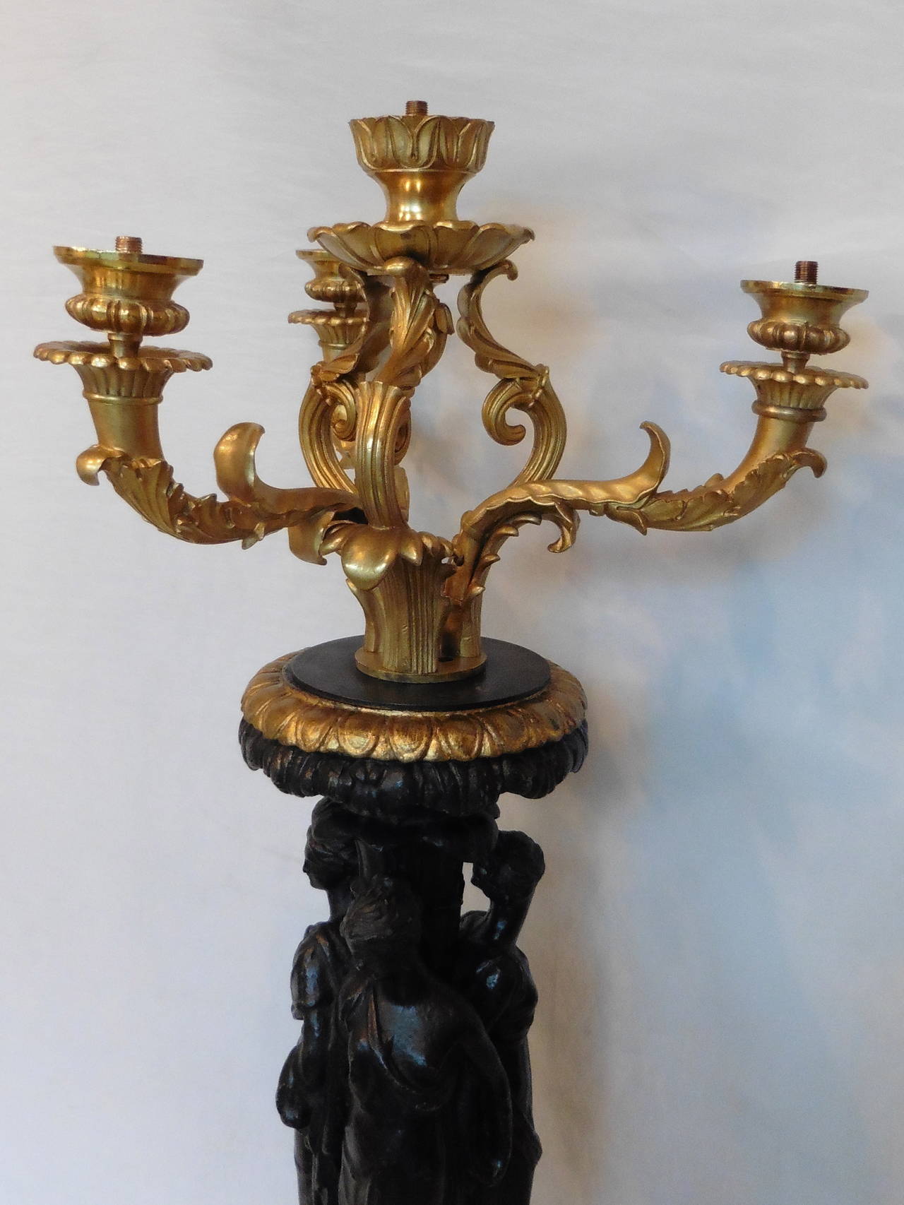 Pair of Statuesque Cast Iron and Ormolu Lamp Bases by Ducel, circa 1860 For Sale 5