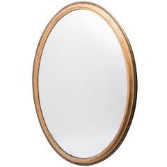 Antique Overscale French Oval Brass and Pine Mirror With Original Mirror Plate c1870