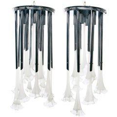 Pair of Chrome and Blown Glass Flower Chandeliers, Venini or Mazzega, circa 1960 1