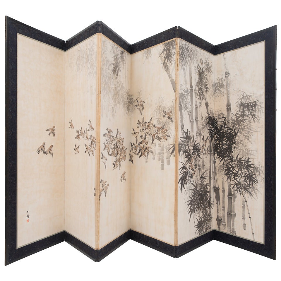 Japanese Late 19th Century Six-Panel Paper Screen