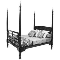 Antique Anglo Indian Ebonised Four Poster Bed, circa 1890