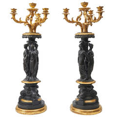Pair of Statuesque Cast Iron and Ormolu Lamps by Ducel, circa 1860 12