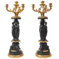 Pair of Statuesque Cast Iron and Ormolu Lamp Bases by Ducel, circa 1860