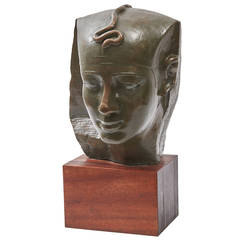 Large Continental Bronze Paraoh's Head Sculpture, circa 1950