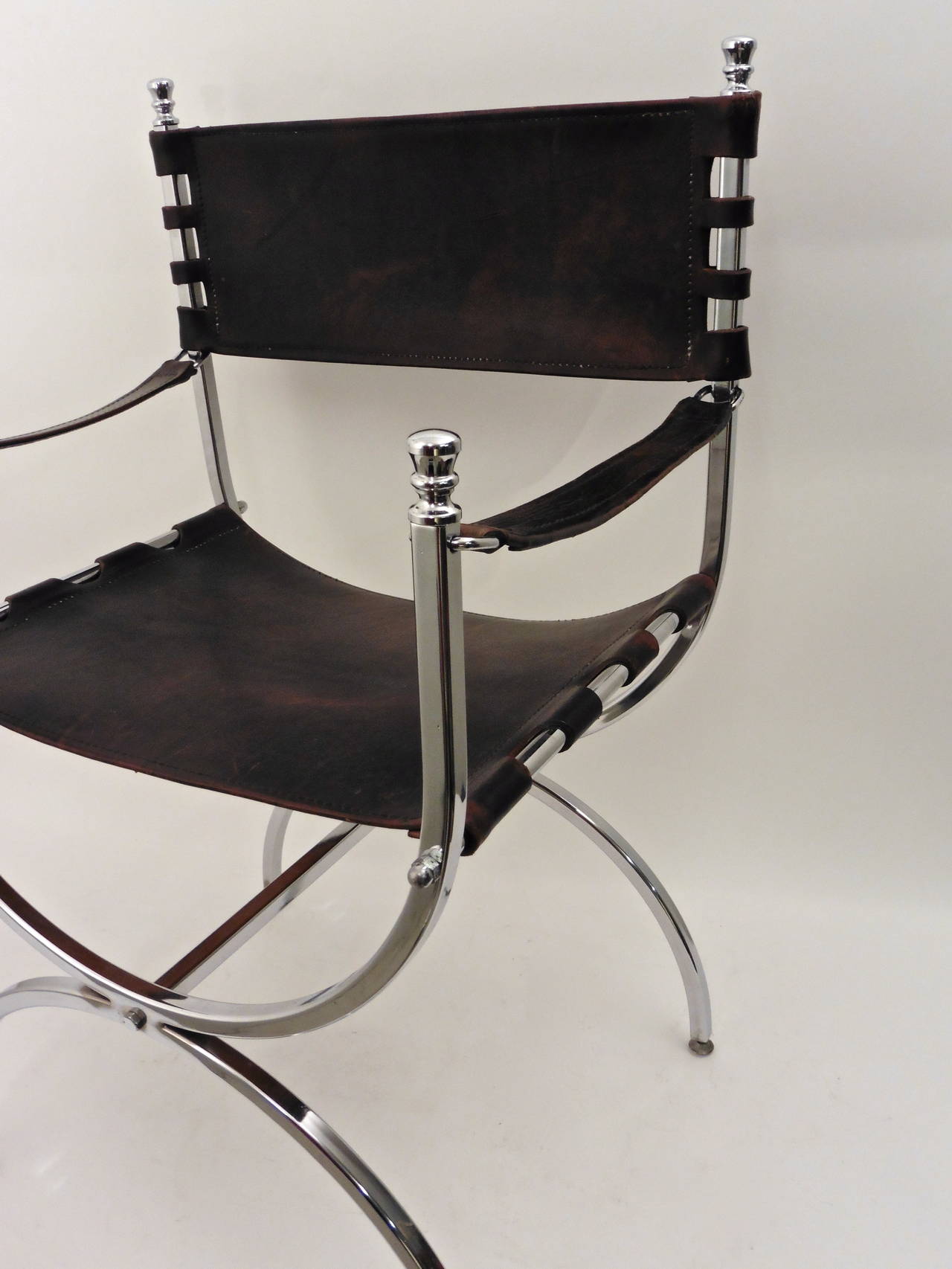 Set of Four Chrome and Leather Armchairs by Maison Jansen, circa 1970 2