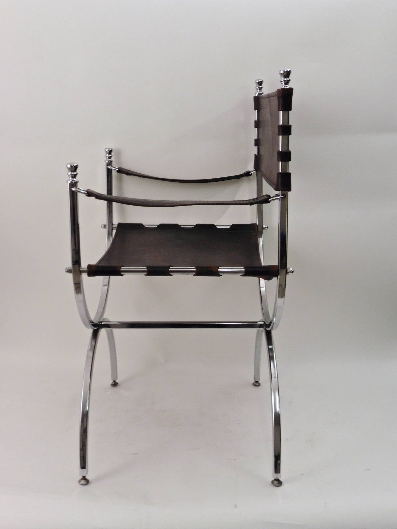 Set of Four Chrome and Leather Armchairs by Maison Jansen, circa 1970 4