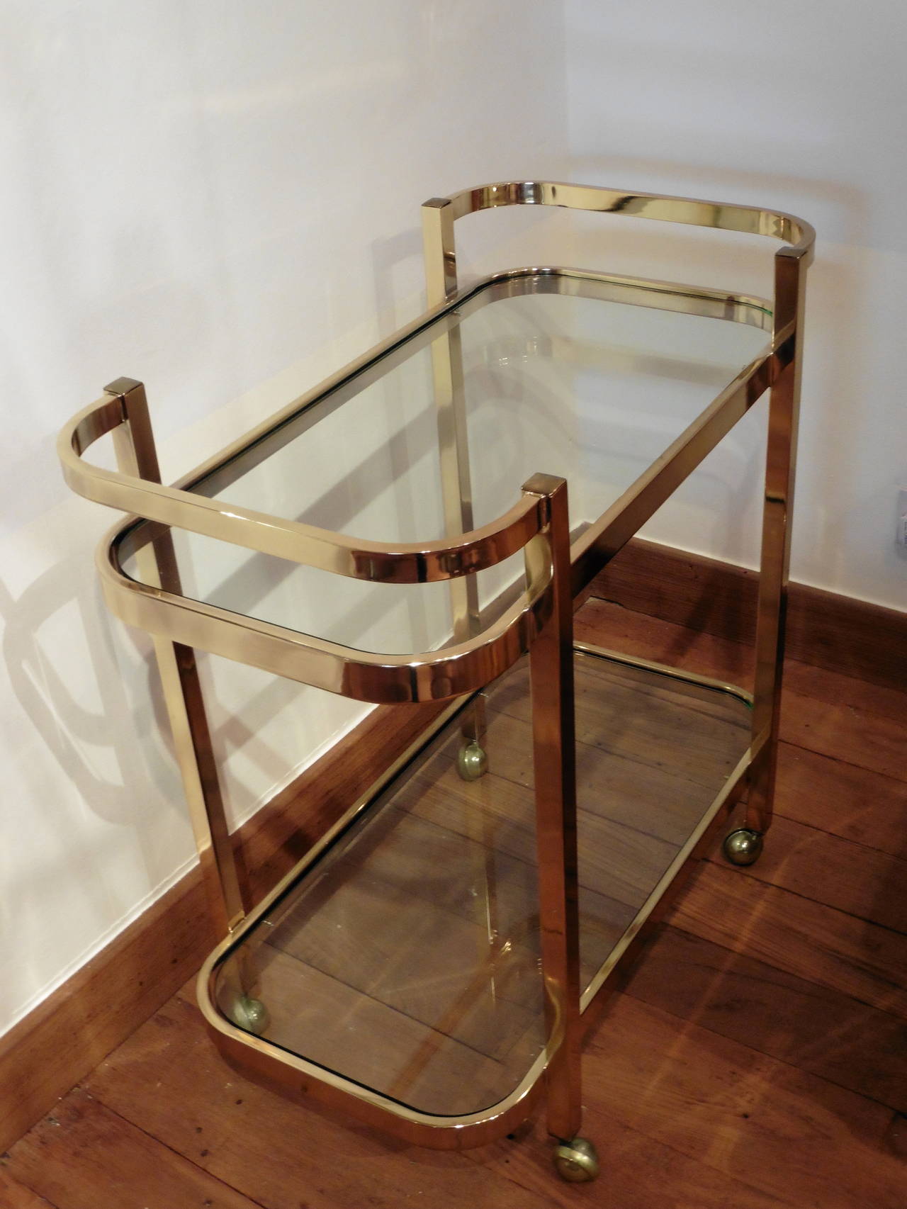 Late 20th Century English Brass and Glass Drinks Trolley, circa 1970