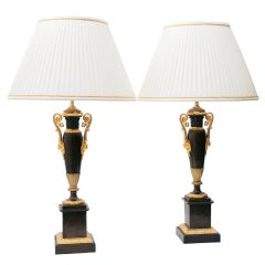 Pair French Louis Philippe Bronze & Ormolu Amphora Shaped Lamps c.1860