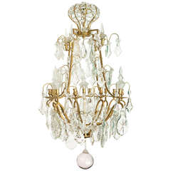 French Gilt Bronze Bircage Chandelier with Large Crystal Plaquettes, circa 1860