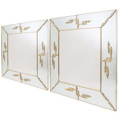 Pair of Large Italian Murano Bronze Mounted Mirrors, circa 1970