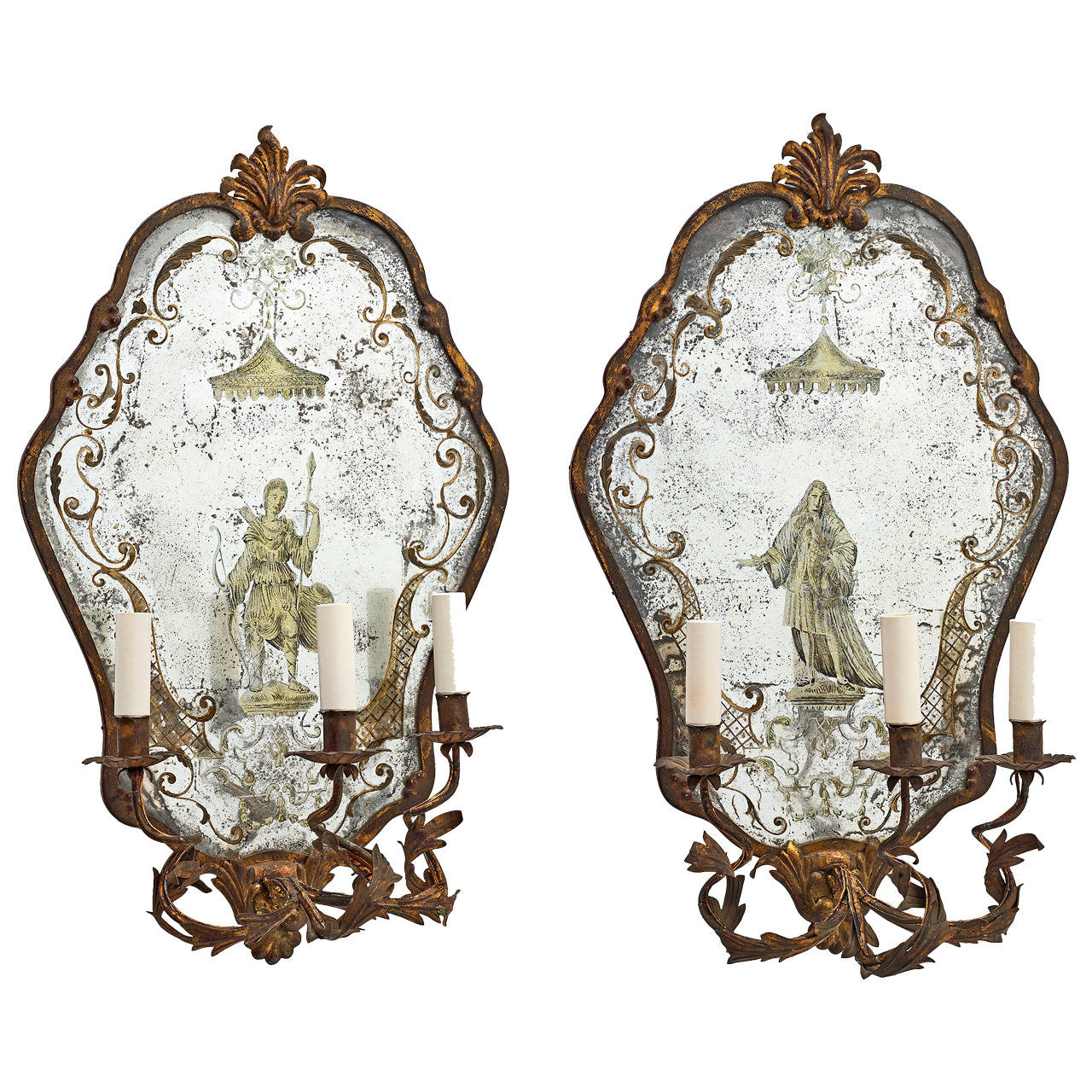 Mirrored Wall Sconce pair of italian 'Églomisé' mirrored wall sconces, circa 1950 at Mirrored Wall Sconce pair of italian 'Églomisé' mirrored wall sconces, circa 1950 at
