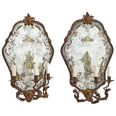 Pair of Italian 'Églomisé' Mirrored Wall Sconces, circa 1950