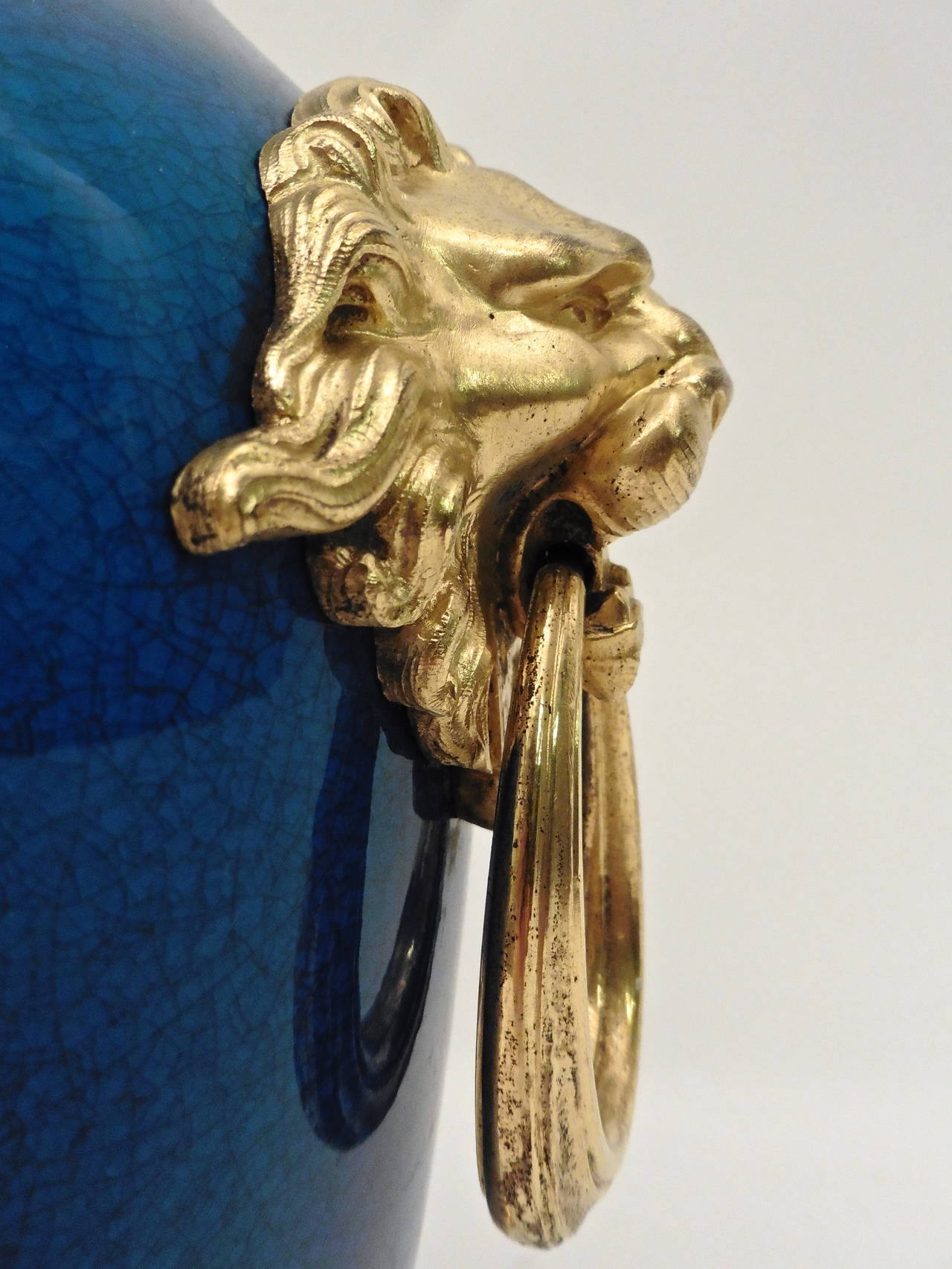 Pair of French Ormolu Mounted Turquoise Crackle Glaze Vases, circa 1910 In Good Condition In London, GB