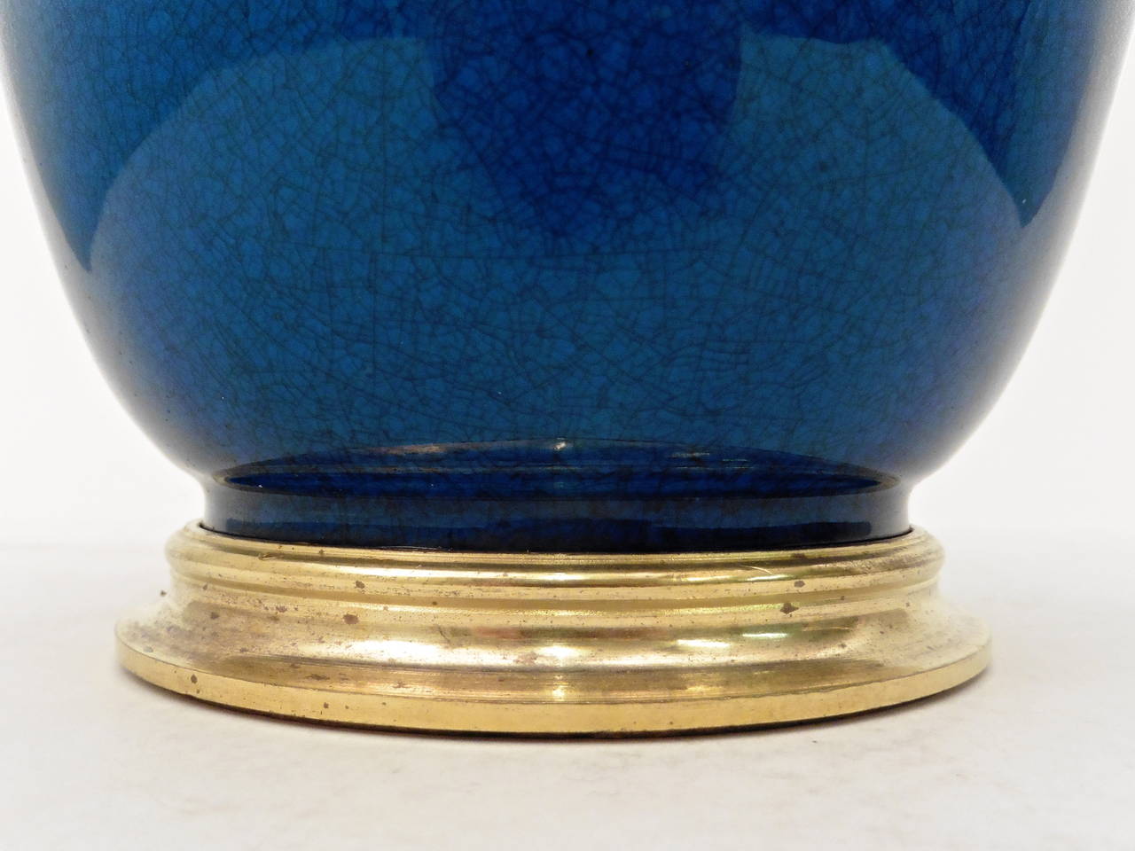 Pair of French Ormolu Mounted Turquoise Crackle Glaze Vases, circa 1910 1