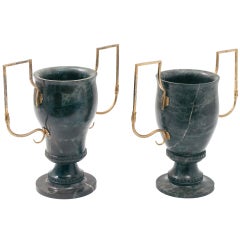 Pair Baltic Marble Urns with Gilt Bronze Snake Handles c.1820