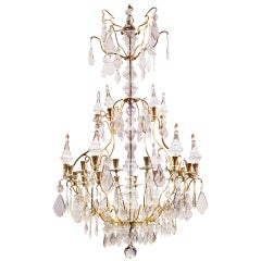 Large 19thC Neo Gothic French 12 Light Crystal & Gilded Bronze Chandelier