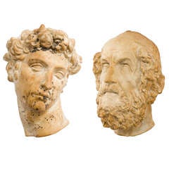 Two French Plaster Heads of Homer and Giuliano de Medici