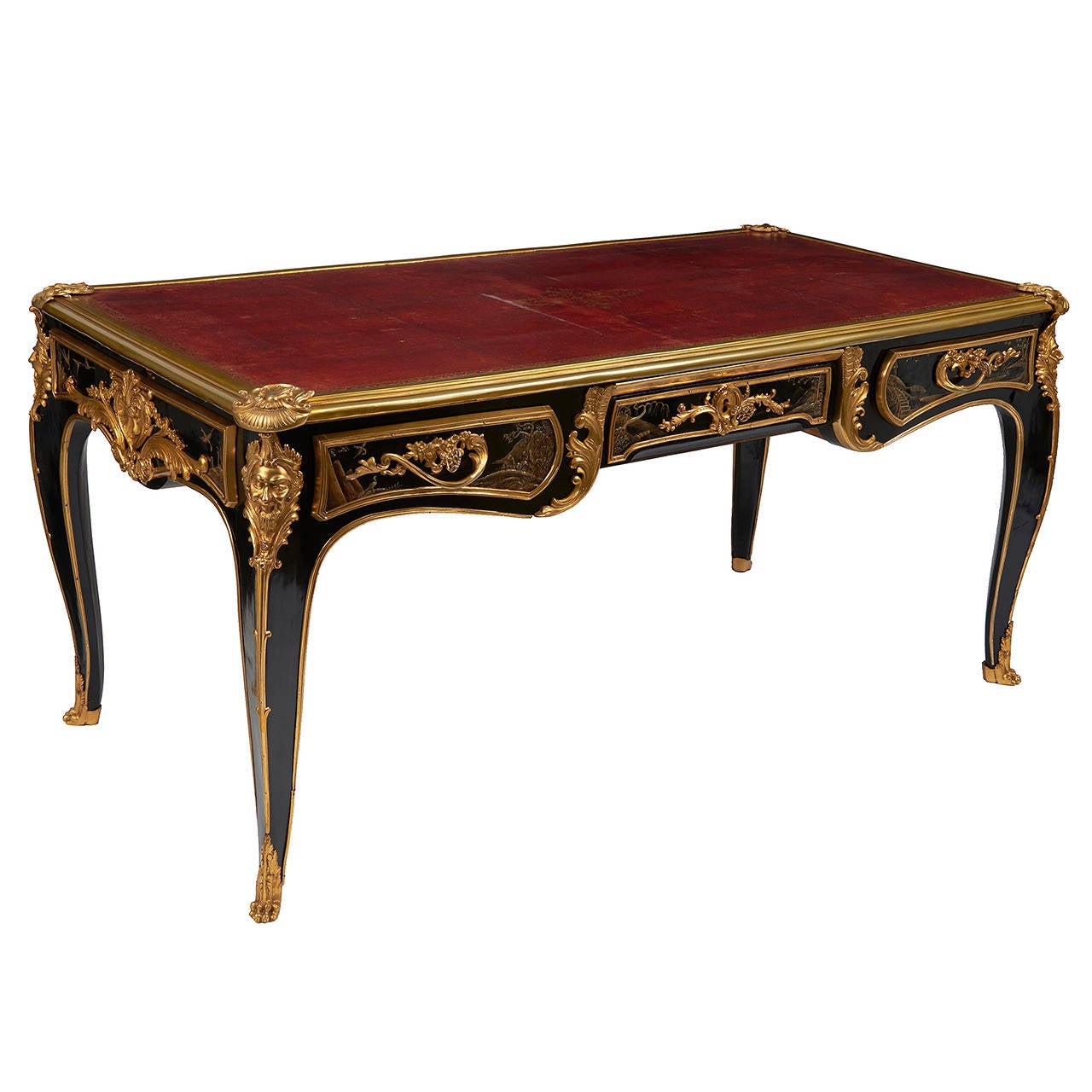 Exquisite French Chinoiserie Lacquered Bureau Plat in the Style of Dubois For Sale