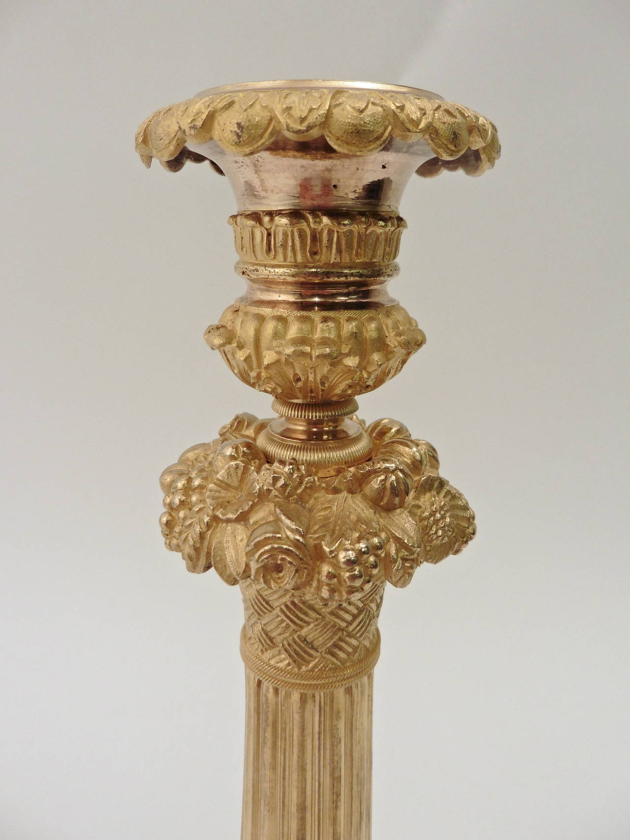 Pair of French Neoclassical Ormolu Candlesticks, circa 1870 4