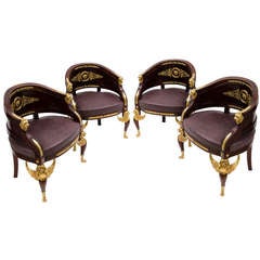 Magnificent Set of Four French Napoleon III Empire Style Tub Chairs c.1870