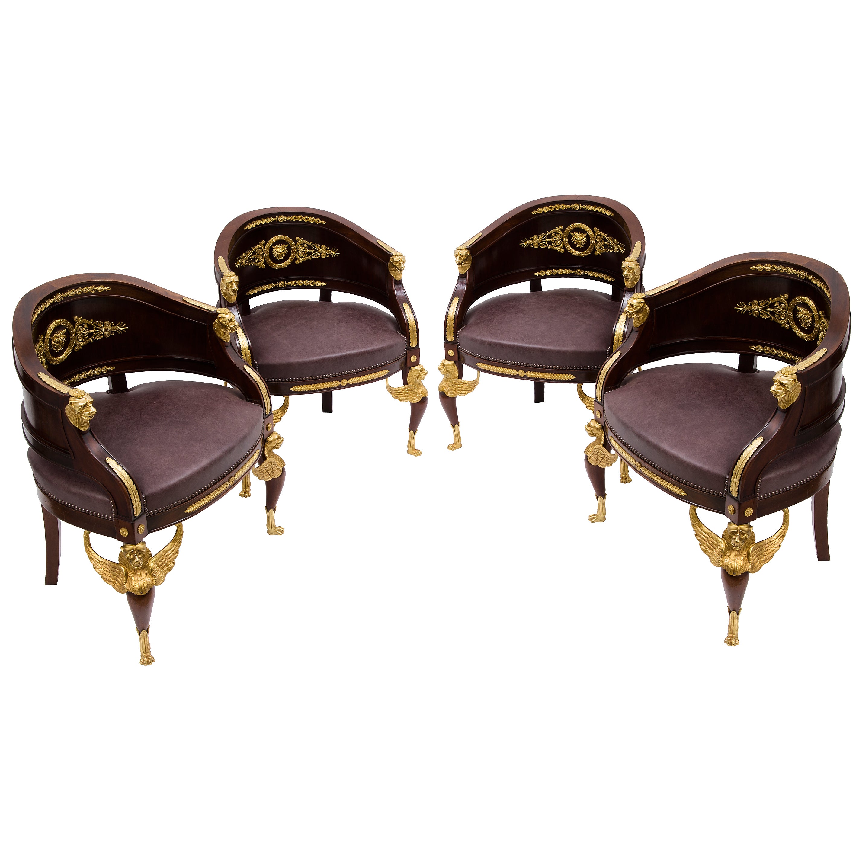 Magnificent Set of Four French Napoleon III Empire Style Tub Chairs c.1870