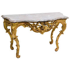 Elegant French Louis XV Giltwood Console Table with Marble Top, circa 1750