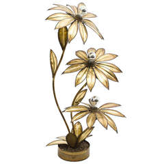 French Brass Lamp in Sunflower Form, Attributed to Maison Jansen, circa 1960
