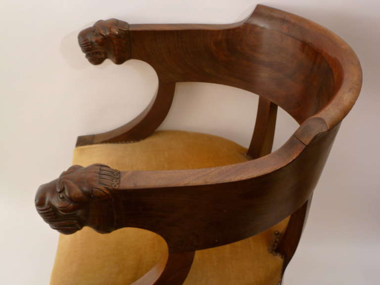 French Empire Mahogany Desk Chair with Lions Head Armrests c.1810 1
