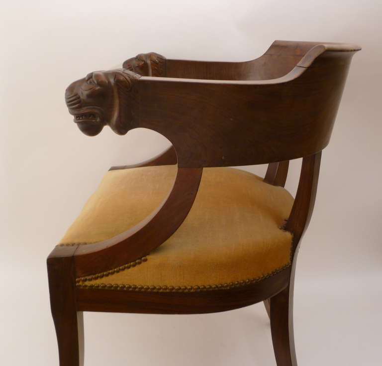 French Empire Mahogany Desk Chair with Lions Head Armrests c.1810 2
