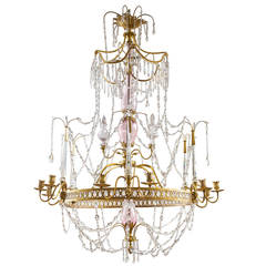 Antique Elegant Russian Neoclassical Crystal and Bronze Chandelier, circa 1780