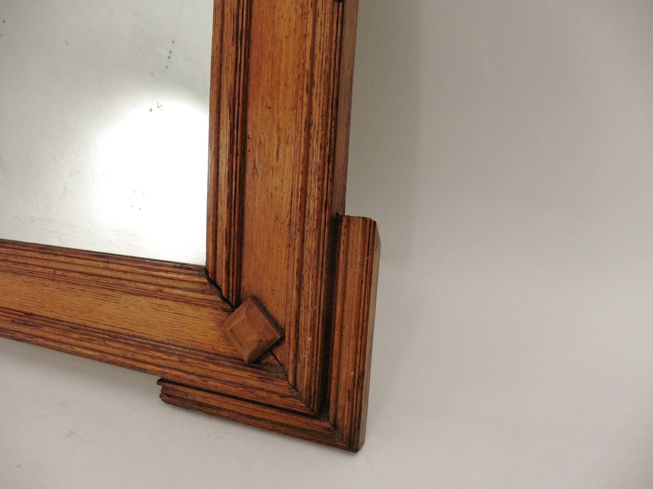 Pair Gothic revival rectangular oak mirrors. Tabernacle style with protruding support in the corners, and clover style finials. English middle of the 19th Century.