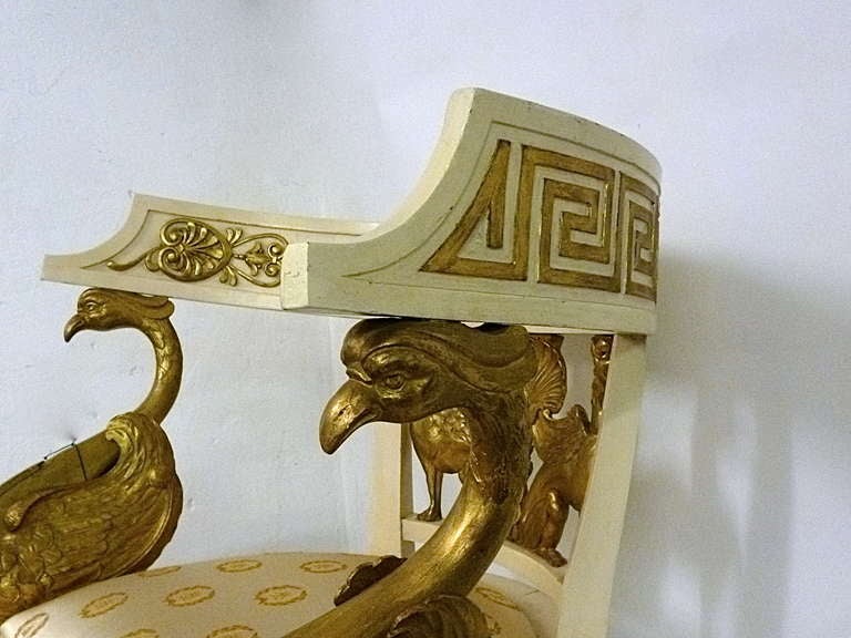 Pair of Painted and Giltwood Imperial Roman Style Tub Chairs, Naples, circa 1920