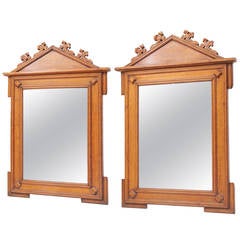 Pair of Gothic Revival Rectangular Oak Mirrors, English Mid-19th Century
