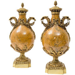 Pair of Ornate French Bronze Mounted Sienna Marble Cassolettes, circa 1910