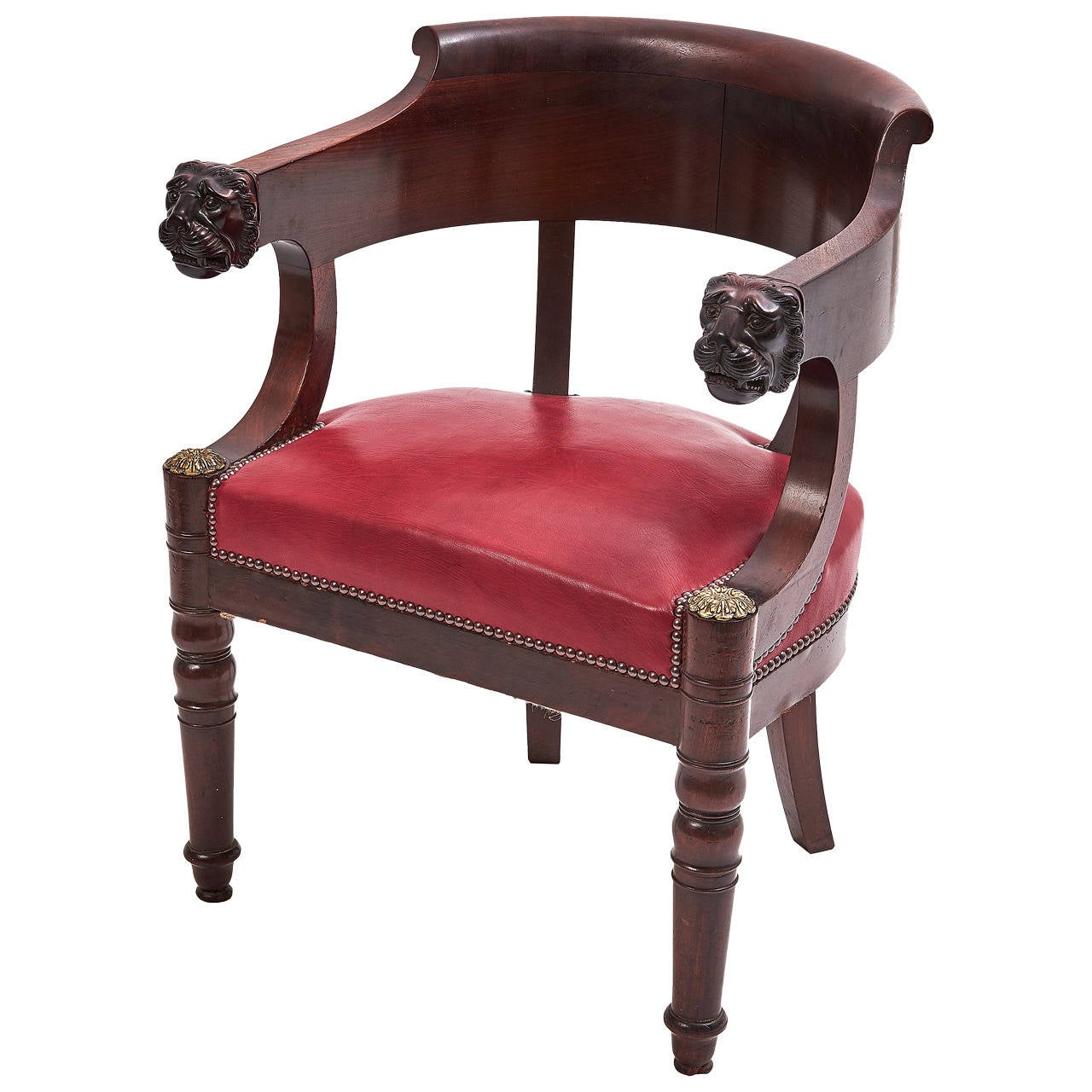 French Empire Mahogany "Lion's Head" Desk Chair after Jacob, circa 1810