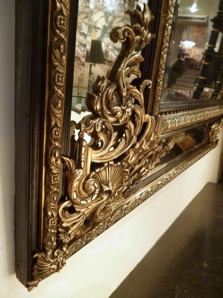 19th Century Imposing French Baroque Cast Bronze Cushion Mirror c1845