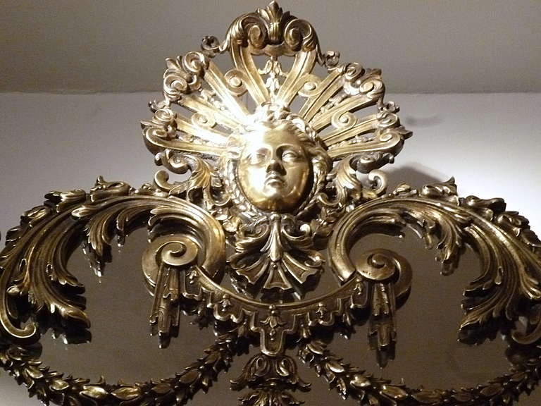Imposing French Baroque Cast Bronze Cushion Mirror c1845