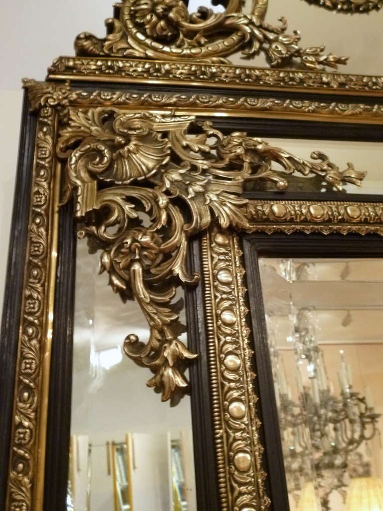 Louis XIV Imposing French Baroque Cast Bronze Cushion Mirror c1845