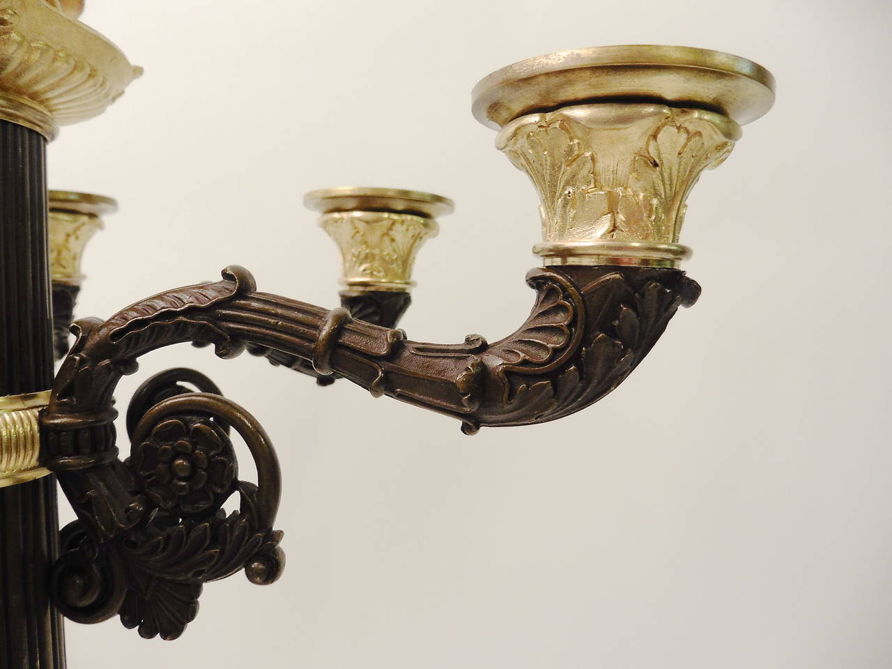 Mid-19th Century Pair of French Louis Philippe Bronze and Ormolu Triform Base Candelabras