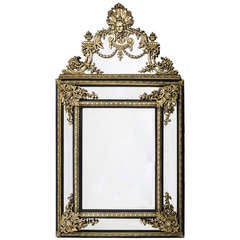 Imposing French Baroque Cast Bronze Cushion Mirror c1845