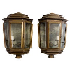 Pair French Brass and Bevelled Glass Wall Lanterns